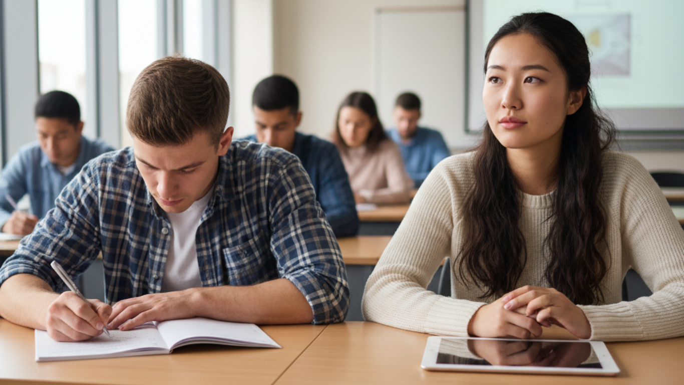 Mahasiswa sedang belajar di kampus
